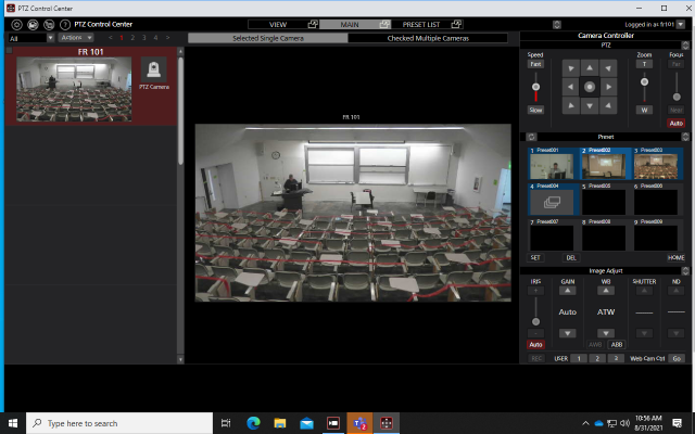 screenshot of the Pan-Tilt-Zoom camera's control application