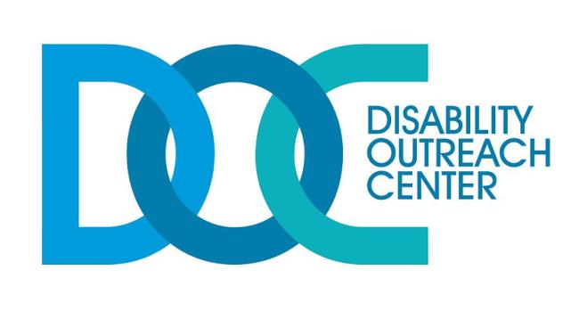 Disability Outreach Center logo with DOC acronym in shades of blue